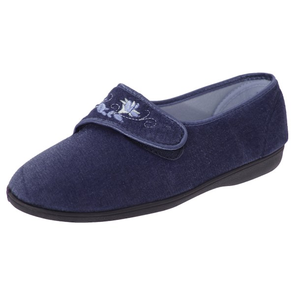 Sleepers Dam/Dam Jolene Touch Fastening Broderade Tofflor Navy Blue 5 UK