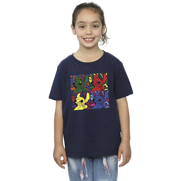 Disney Girls Lilo & Stitch Pop Art Bomull T-shirt 5-6 år Marinblå Navy Blue 5-6 Years