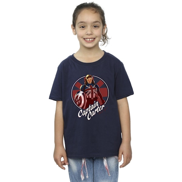 Marvel Girls What If Captain Carter Bomull T-shirt 7-8 år Marinblå Navy Blue 7-8 Years