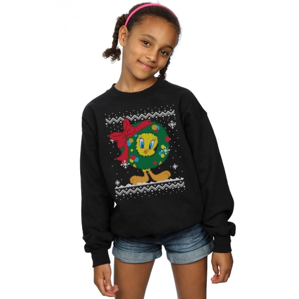 Looney Tunes Girls Tweety Pie Christmas Fair Isle Sweatshirt 5- Black 5-6 Years