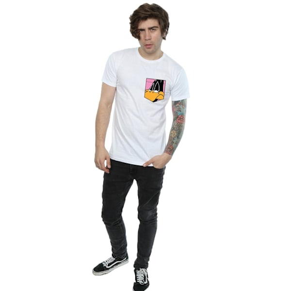 Looney Tunes Herr Daffy Duck Ansikte Faux Pocket T-Shirt L Vit White L