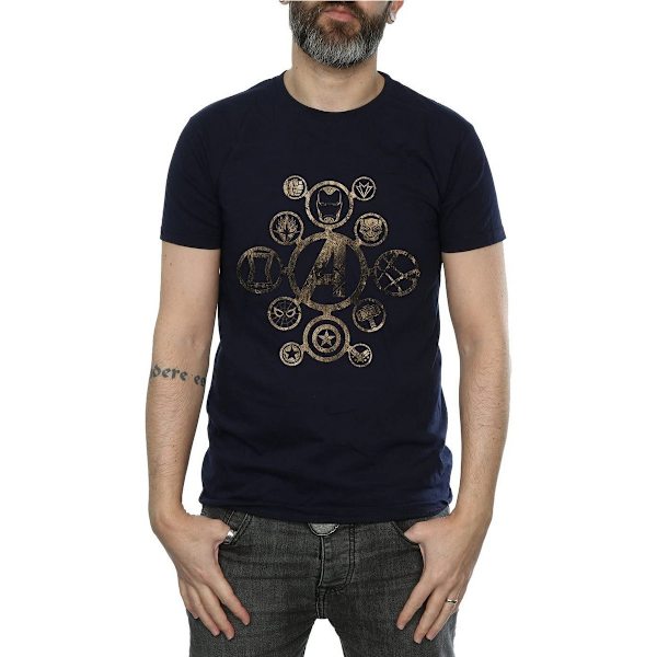 Avengers Infinity War Dam T-shirt i bomull med ikoner för kvinnor/damer, S, marinblå Navy Blue S