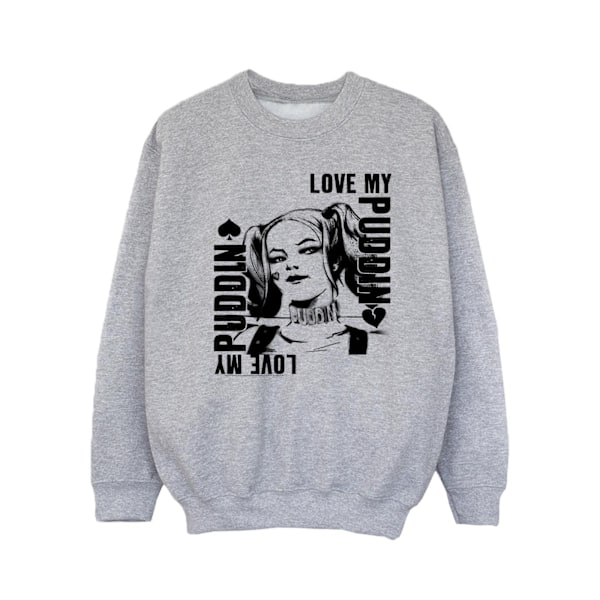 DC Comics Girls Suicide Squad Harley Love Puddin Sweatshirt 12- Sports Grey 12-13 Years