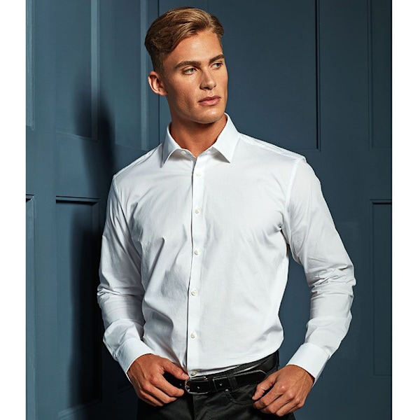 Premier Mens Stretch Fit Poplin Långärmad Skjorta S Vit White S