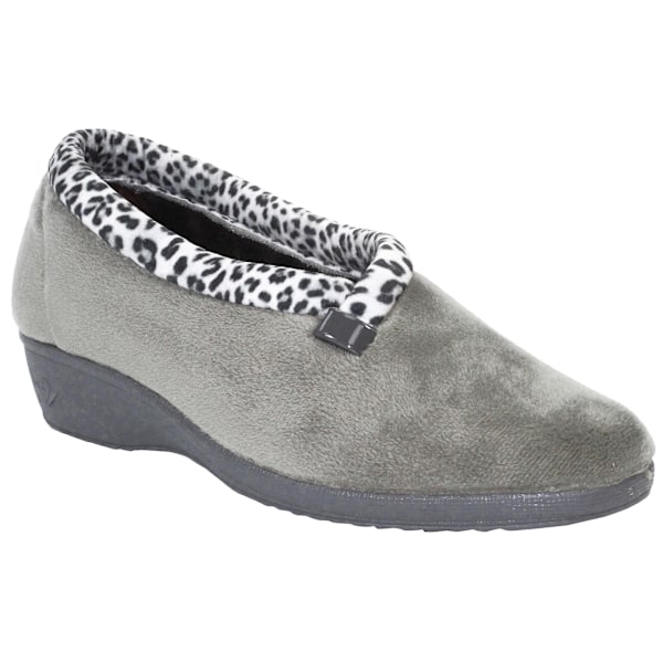 Lunar Dam/Dam Paloma Leopardmönstrade Tofflor 6 UK Grå Grey 6 UK