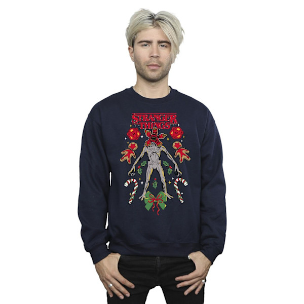 Netflix Mens Stranger Things Christmas Demogorgon Sweatshirt XX Navy Blue XXL