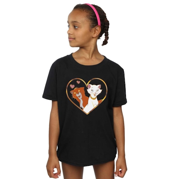 Disney Girls The Aristocats Hjärt Bomull T-shirt 7-8 År Svart Black 7-8 Years