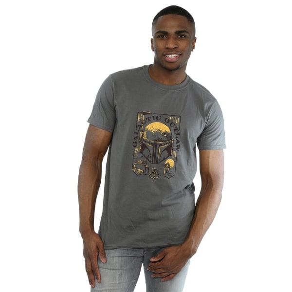 Star Wars: The Book Of Boba Fett Mens Galactic Outlaw Distress Charcoal L