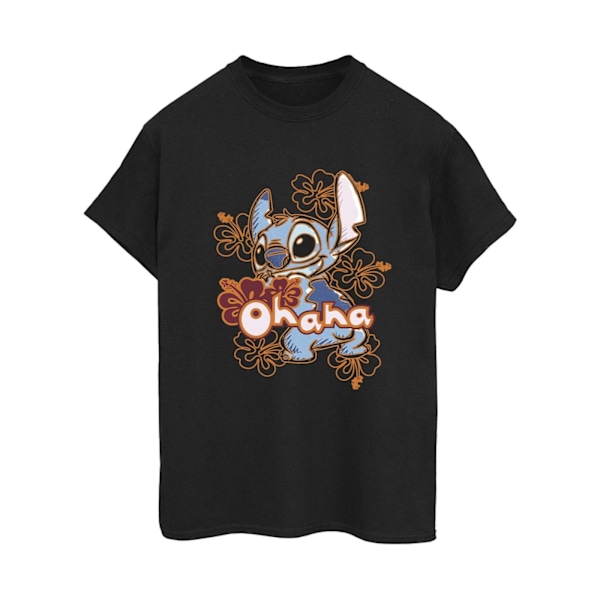 Disney Dam/Kvinna Lilo & Stitch Ohana Orange Hibiscus Bomulls-T-shirt Black XL