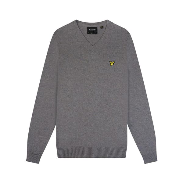 Lyle & Scott Merino Bomull V-ringad Tröja Herr S Grå Grey S