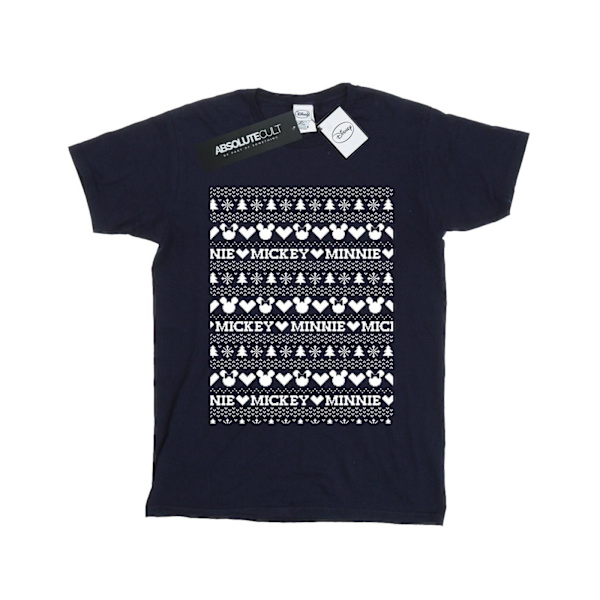 Disney Dam/Damer Mickey Och Minnie Jul Fair Isle Bomull Boyfriend T-Shirt L Marinblå Navy Blue L
