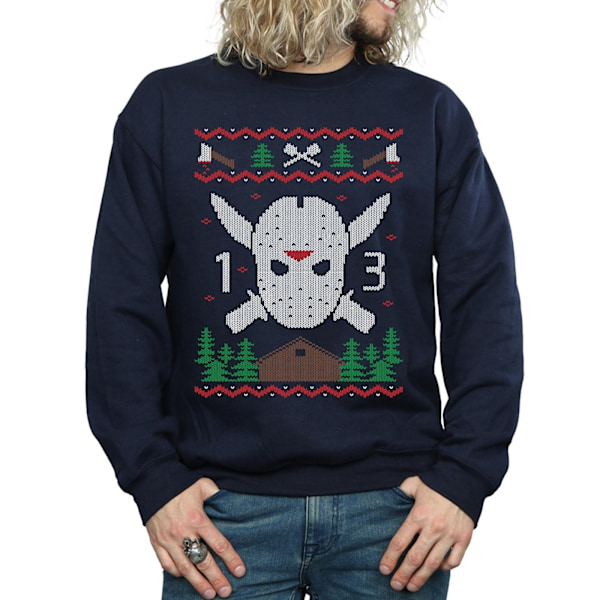 Fredag den 13:e herr jul Fair Isle tröja L marinblå Navy Blue L