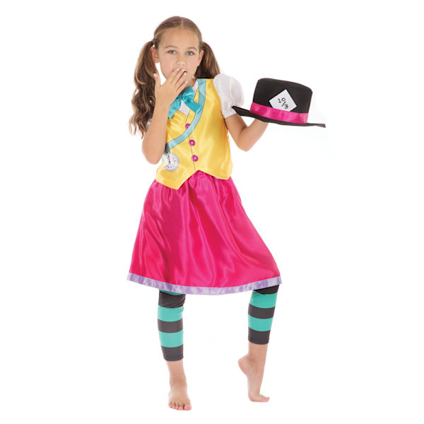 Bristol Novelty Barnkostym Mad Hatter för flickor, stor, flerfärgad Multicoloured L