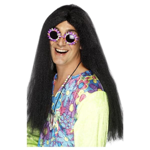 Smiffys Hippie Peruk Lång Svart Herr Black One Size