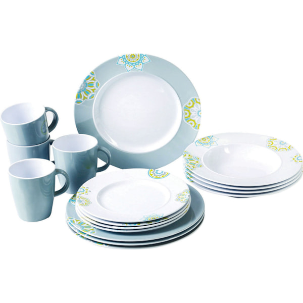 Sandhya mönstrad 16-delad middagsuppsättning One Size Vit/Grå White/Grey One Size