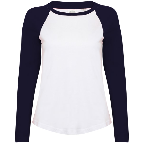 Skinnifit Dam/Kvinnor Långärmad Baseball T-Shirt M Vit / White / Oxford Navy M