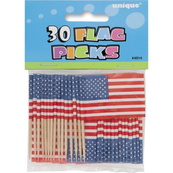 Unika Party USA Flag Picks En Storlek Blå/Vit/Röd Blue/White/Red One Size