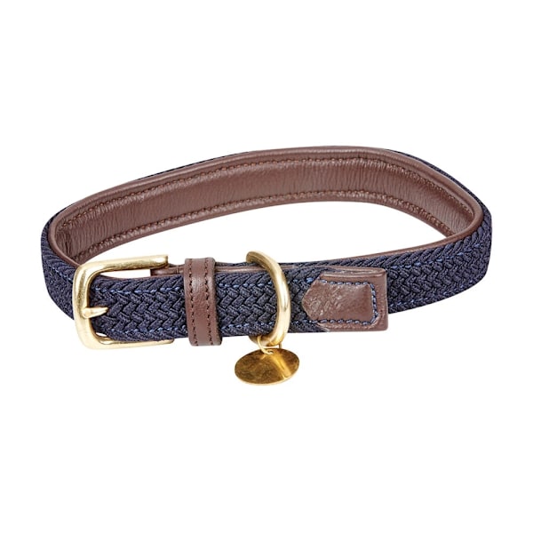 Weatherbeeta flätat läderhundhalsband XS brunt/marinblått Brown/Navy XS