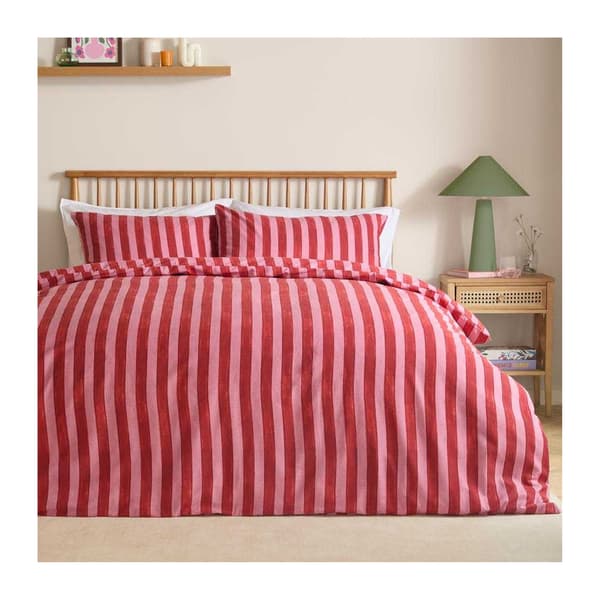 Furn Dualtone Vändbart Randigt Påslakanset King Rosa/Röd Pink/Red King