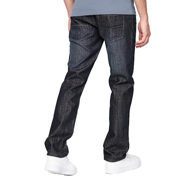 Crosshatch Herr Nya Techno Denim Präglade Jeans 34R Mörk Tvätt Dark Wash 34R