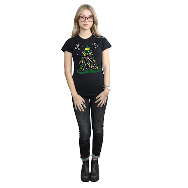 Elf Dam/Kvinnors Julgran Bomull T-shirt XXL Svart Black XXL