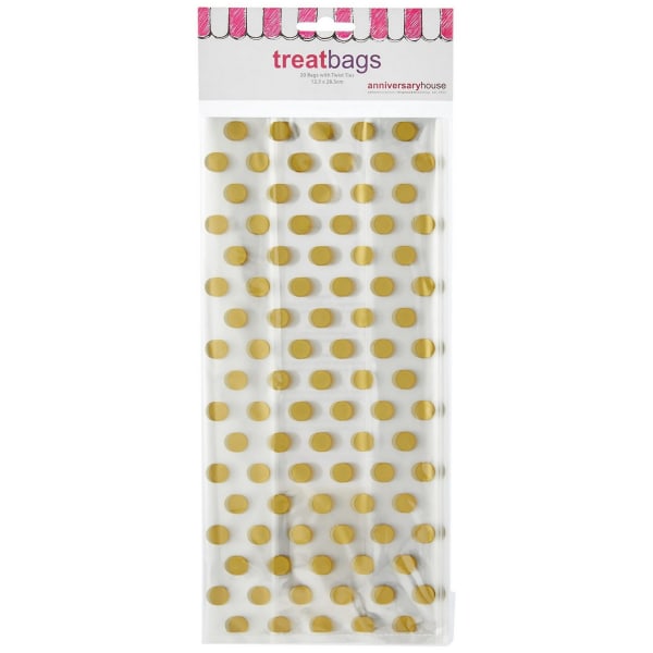 Anniversary House Polka Dot Cellofan Partyväskor (paket med 20) Gold/Clear One Size