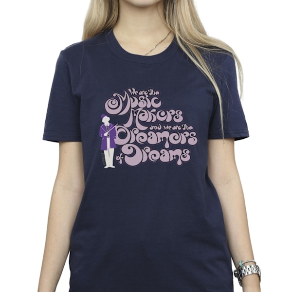 Willy Wonka Dam/Damer Drömmare Text Bomull Boyfriend T-Shir Navy Blue 4XL