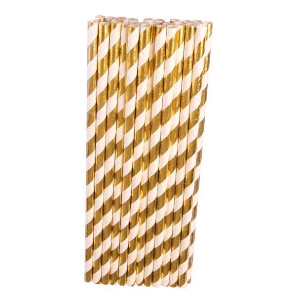 Bristol Novelty Striped Paper Straws (Pack of 24) One Size Gold Gold/White One Size