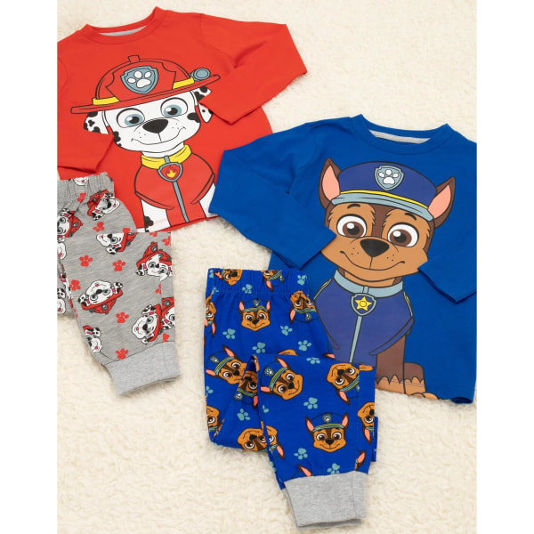 Paw Patrol Childrens/Kids Chase & Marshall Long Pyjamas Set (Pac Blue/Red/Grey 6-7 Years
