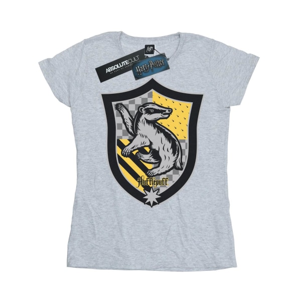 Harry Potter Dam/Kvinnor Hufflepuff Crest Flat Bomull T-shirt Sports Grey M