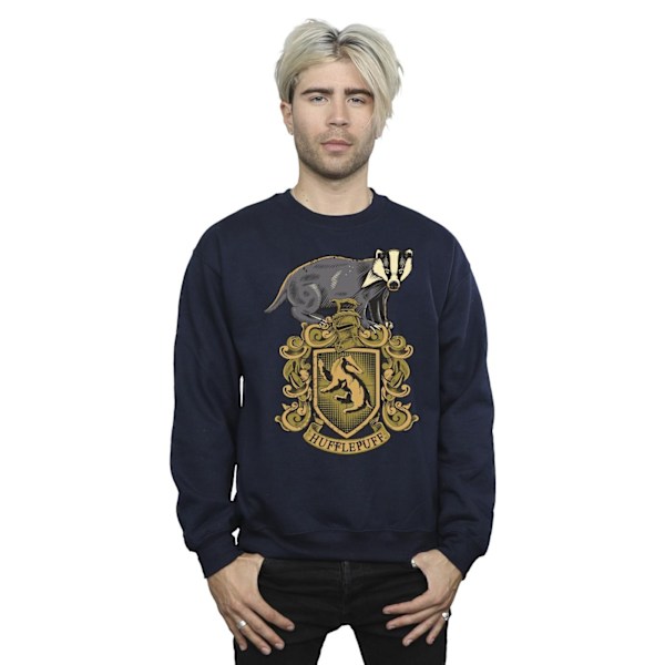 Harry Potter Hufflepuff Sketch Crest Sweatshirt för män, S, marinblå Navy Blue S