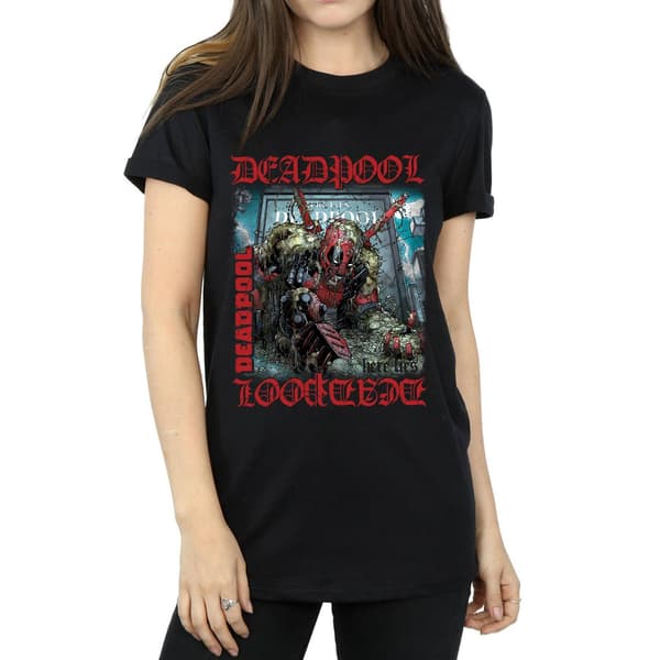 Marvel Dam/Kvinnor Deadpool Here Lies Deadpool Bomull Boyfriend Black 3XL