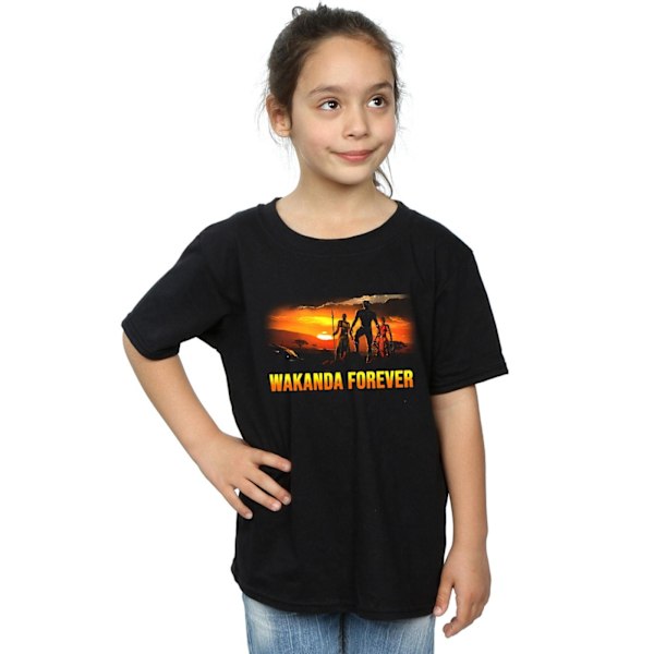 Marvel Girls Black Panther Wakanda Forever Bomull T-shirt 7-8 år Black 7-8 Years