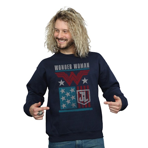 DC Comics Justice League Film Wonder Woman Flag Sweatshirt Navy Blue XL