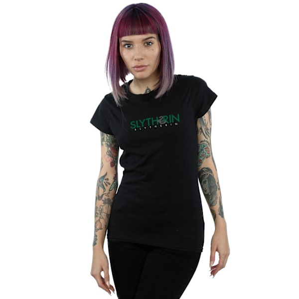 Harry Potter Dam/Kvinnor Slytherin Text Bomull T-shirt S Svart Black S