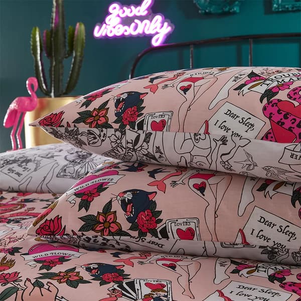 Furn Inked Tattoo Täcke Set Superking Blush Blush Superking
