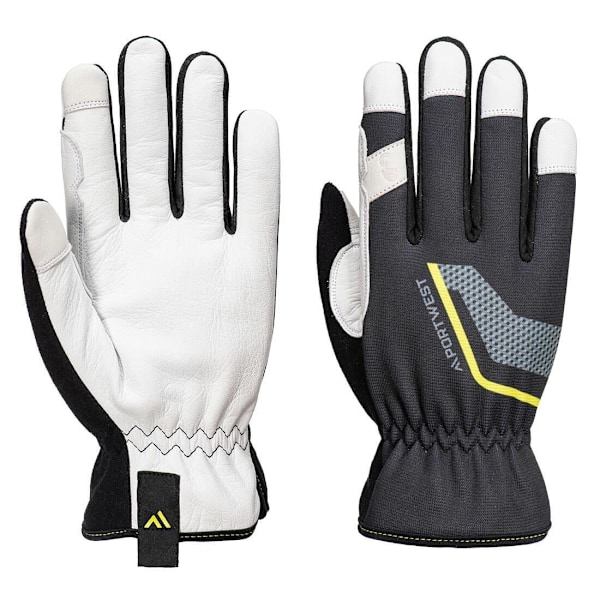 Portwest Stretch Läder Arbets-handskar 8 Svart Black 8
