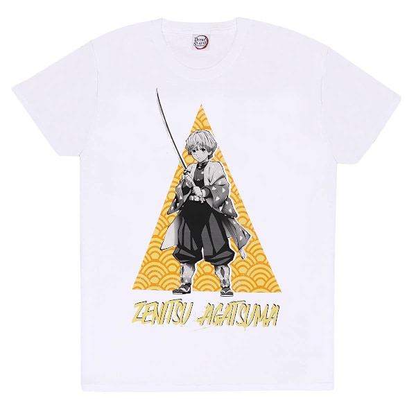 Demon Slayer Unisex Vuxen Zenitsu Agatsuma Triangel T-Shirt XL White XL