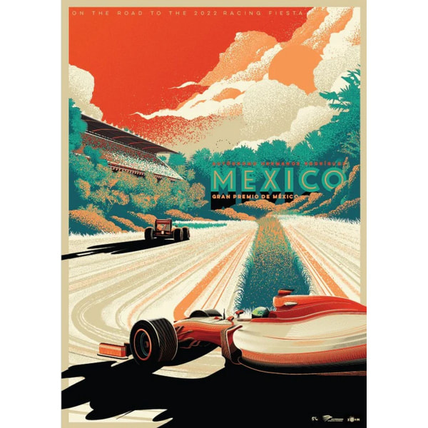 Zoom Mexico Formel 1 affisch 40cm x 30cm Orange/Vit/Grön Orange/White/Green 40cm x 30cm