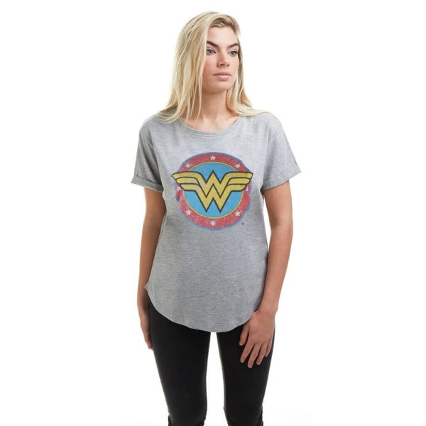 Wonder Woman Dam/Dam Klassisk Distressed Logo T-Shirt M Sp Sports Grey/Red/Yellow M
