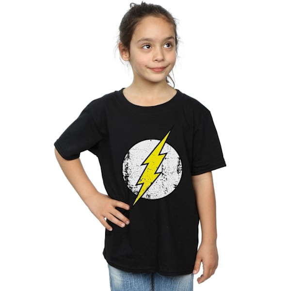 DC Comics Girls Flash Distressed Logo Bomull T-shirt 12-13 År Black 12-13 Years