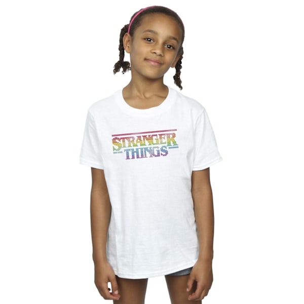 Netflix Girls Stranger Things Rainbow Dot Logo Bomull T-shirt 9 White 9-11 Years