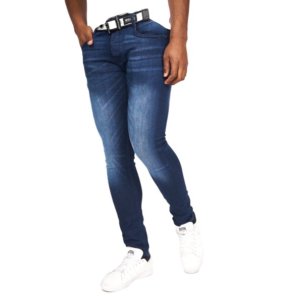 Crosshatch Mens Barbeck Slim Jeans 36S Blå Svart Blue Black 36S
