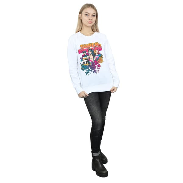 DC Comics Dam/Kvinnor Super Powers Neon Blommig Sweatshirt M W White M