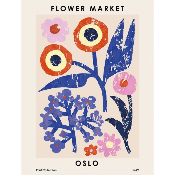 Pyramid International Flower Market Oslo Print 50cm x 40cm Blå Blue/Red/Pink 50cm x 40cm