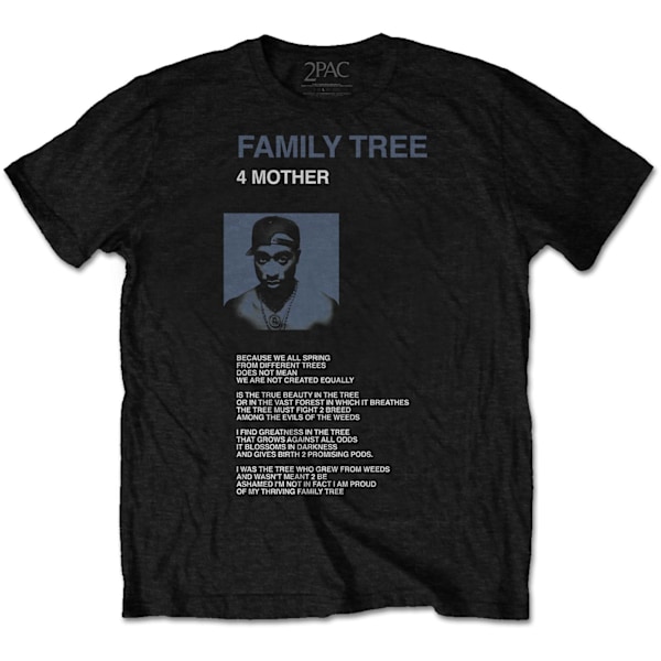 Tupac Shakur Unisex Vuxen Familjeträd Bomull T-shirt XL Svart Black XL