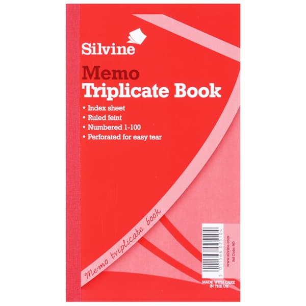 Silvine Triplicate Large Feint 200 Sheets Memo Book (Pack Of 6) White One Size