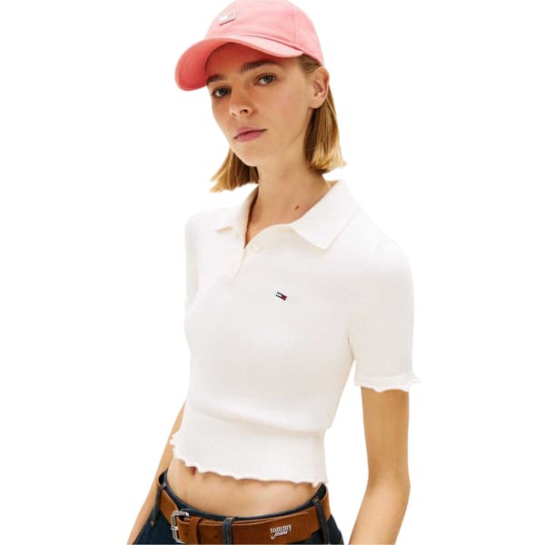 Tommy Jeans Dam Logotyp Pikétröja 10 UK Vit White 10 UK