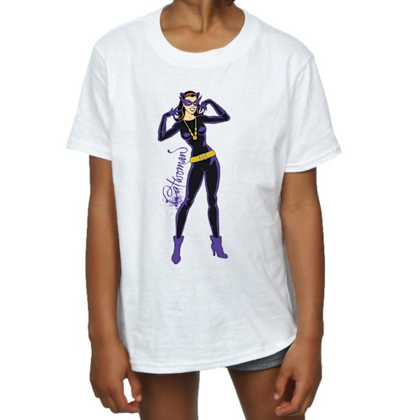 DC Comics Girls Catwoman Happy Pose Bomull T-shirt 7-8 år Vit White 7-8 Years