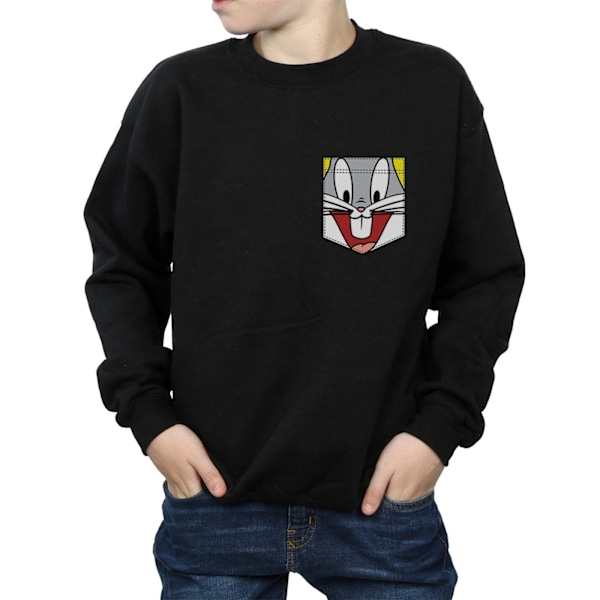 Looney Tunes Pojkar Bugs Bunny Ansikte Faux Fick Sweatshirt 7-8 År Black 7-8 Years